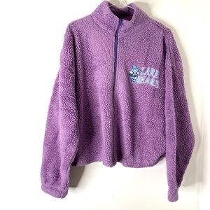 Care Bears Grumpy Bear Purple Fleece Jacket Embroidered Teddy Zip Cozy Y2K